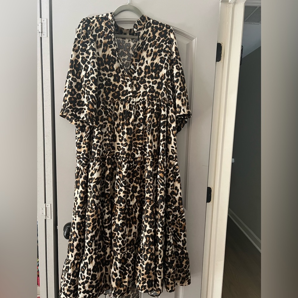 Silk leopard print maxi dress.